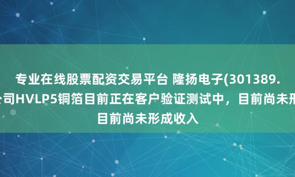 专业在线股票配资交易平台 隆扬电子(301389.SZ)：公司HVLP5铜箔目前正在客户验证测试中，目前尚未形成收入